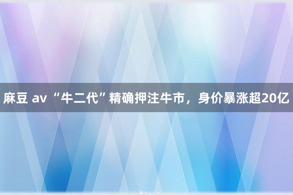 麻豆 av “牛二代”精确押注牛市,身价暴涨超20亿